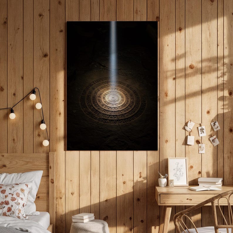 Arte Circular Antiga, Impressão de Escultura em Pedra Mística | Tela de Museu | Luz Divina, Vários Tamanhos 5x7–28 x 50 polegadas imagem 4