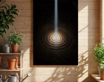 Oude stenen cirkel lichtstraal canvas muurkunst, mystieke symbool print, esoterische poster, decor spirituele energie, heilige geometrie cadeau