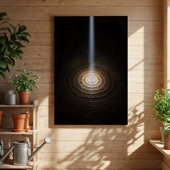 Ancient Circle Art, Mystical Stone Carving Print | Museum Canvas | Divine Light, Multiple Sizes 5x7–28x50in