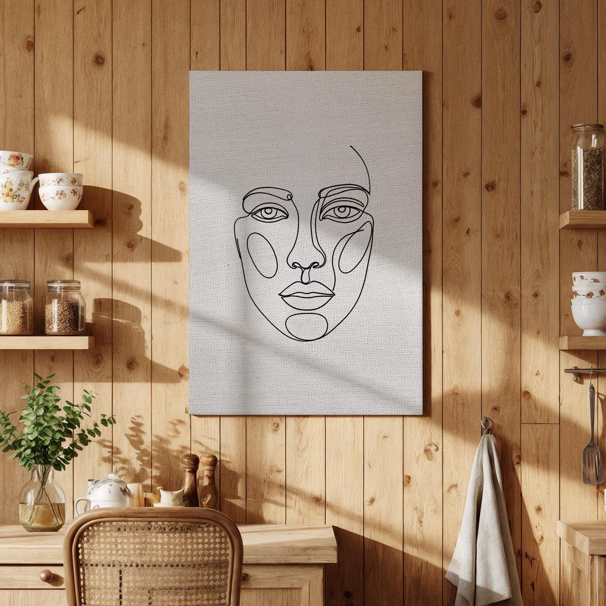 Minimalist Line Art Face Canvas Modern Abstract Face Drawing, Black ...