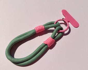 Wavy Green Pink Woven Universal Phone Charm, Strong Phone Charm, Green Strong Phone Strap, Rope Phone Strap, Phone Wrist Strap