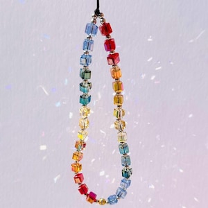 Rainbow Bead Phone Charm Bracelet: Multicoloured Wrist Strap
