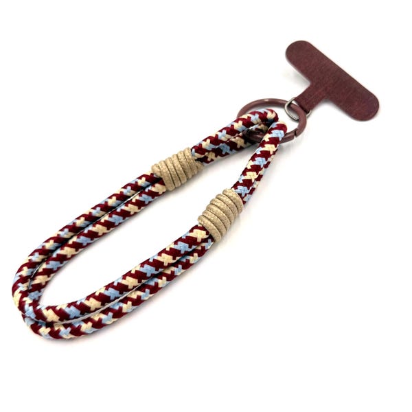 Burgundy Blue Beige Woven Universal Phone Charm, Strong Phone Charm, Burgundy Phone Strap, Rope Phone Strap, Phone Wrist Strap