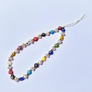 Multicolor Evil Eye Phone Charm Bracelet: Pearl Phone Strap