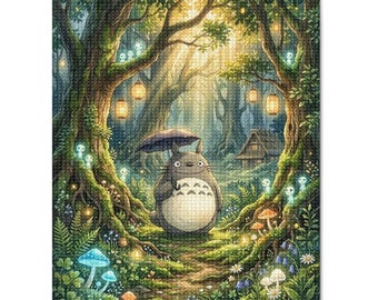 Studio Ghibli Inspired Forest Spirit Diamond Painting Kit | Totoro Woodland Diamond Art | Full Drill DIY Craft Decor