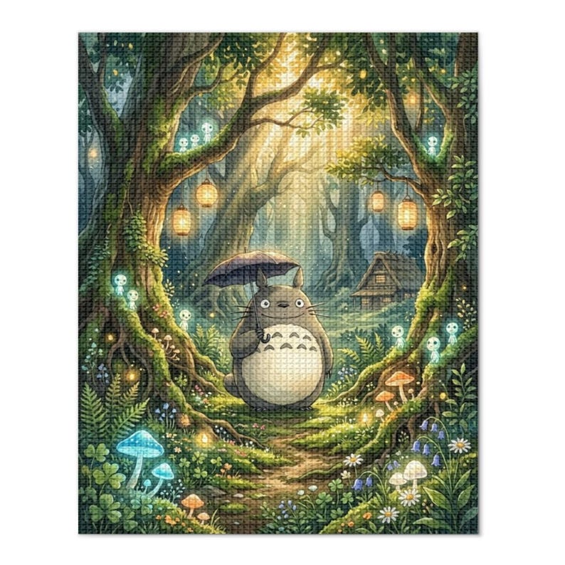 Studio Ghibli Inspired Forest Spirit Diamond Painting Kit | Totoro Woodland Diamond Art | Full Drill DIY Craft Decor image 1