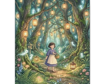 Chihiro Forest Spirit Diamond Painting Kit, Studio Ghibli Inspired Diamond Art, Enchanted Woodland Mosaic Craft Decor