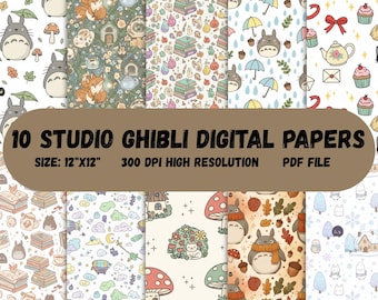 Paquete de papeles digitales de Studio Ghibli / Patrones de dibujos animados sin costuras (PDF)