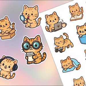 25 - Cute cat PNG stickers | cat animal stickers | cat clipart | goodnotes stickers | digital planner stickers pack | Cat Clipart bundle