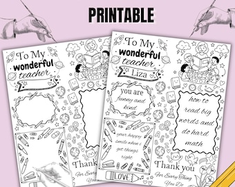 Teacher Appreciation Printable Activity, All About My Teacher Worksheet, Thank You Teacher Coloring Page, End of Year Gift, Kids Craft