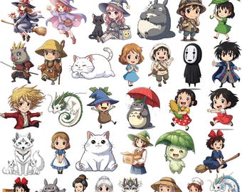 60+ Cute Studio Chibi PNG Bundle, Kawaii Cartoon Characters Pack, High Quality Transparent Clipart for T-Shirts, Stickers & Crafts