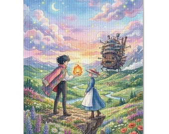 Studio Ghibli Inspired Flying Castle Diamond Painting Kit | Fantasy Valley Landscape Diamond Art | Full Drill DIY Craft