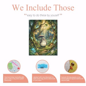 Studio Ghibli Inspired Forest Spirit Diamond Painting Kit | Totoro Woodland Diamond Art | Full Drill DIY Craft Decor image 5
