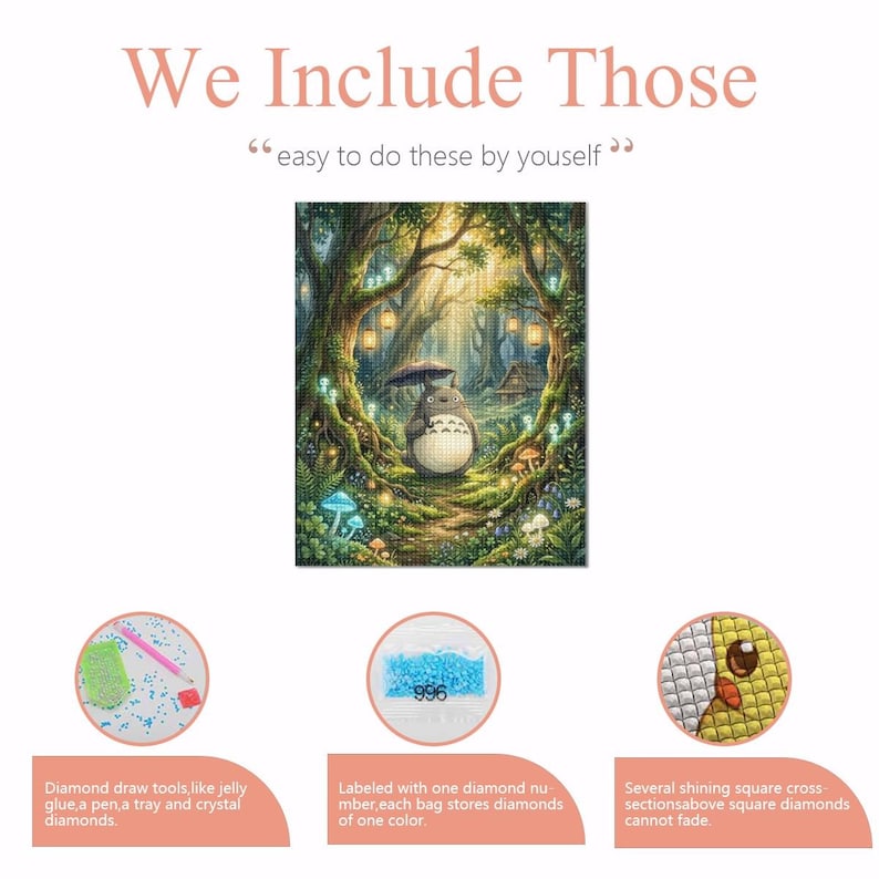 Studio Ghibli Inspired Forest Spirit Diamond Painting Kit | Totoro Woodland Diamond Art | Full Drill DIY Craft Decor image 5