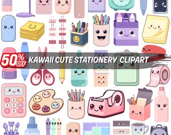 Cute Stationery PNG Bundle, 40+ School Clipart Set, Pastel Planner Graphics, Back to School Designs, Sublimation Files, Digital Download