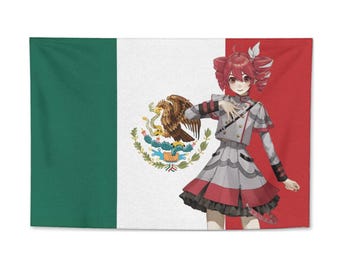 Kasane Tet o Synthesizer Anime Wall Tapestry for Music Lovers, Mexican Flag Anime Art, Indoor Wall Decor, Bedroom & Room Decoration