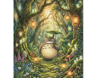 Totoro Forest Diamond Painting Kit, Studio Ghibli Inspired Woodland Fantasy Diamond Art, Totoro Mosaic Craft Home Decor