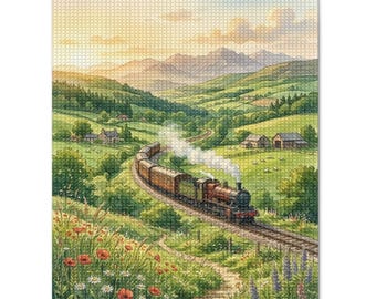 Studio Ghibli Inspired Train Diamond Painting Kit | Steam Train Landscape Diamond Art | Full Drill DIY Craft Decor