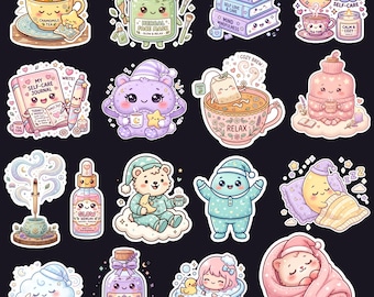 25 Kawaii Self Care Stickers PNG Bundle | Cute Wellness Clipart | Spa Bath Sleep Planner Stickers | Digital Download