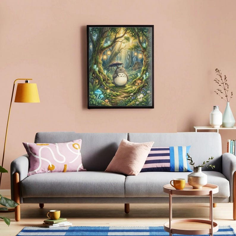 Studio Ghibli Inspired Forest Spirit Diamond Painting Kit | Totoro Woodland Diamond Art | Full Drill DIY Craft Decor image 2