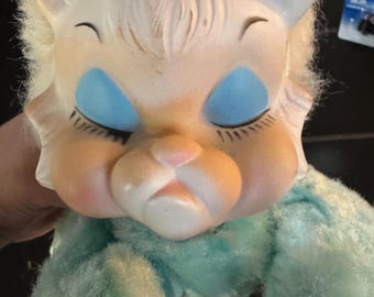 Vtg Rushton Blue Sad Pouting Kitty Cat Rubber Face Plush Toy - Etsy
