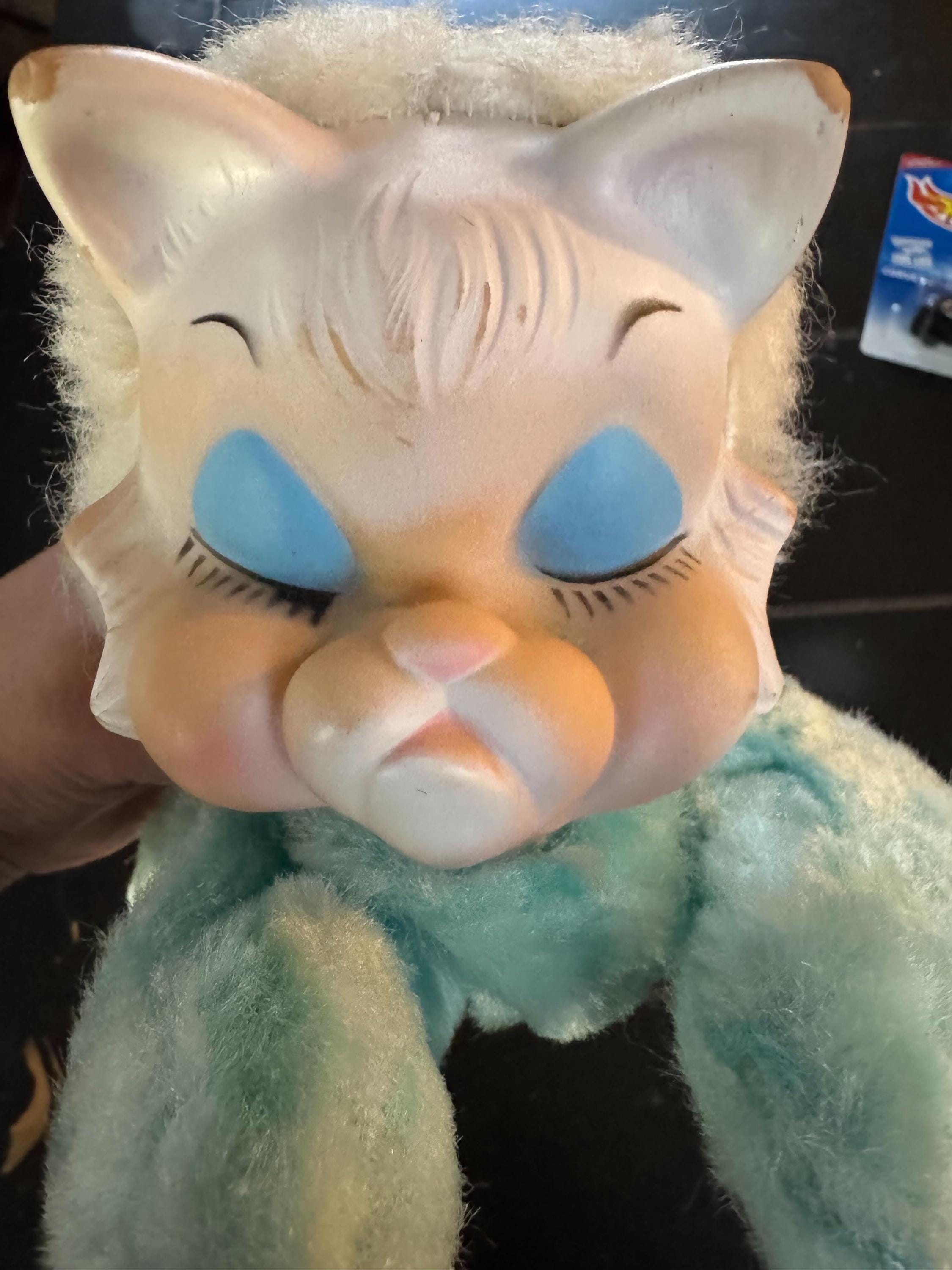 Vtg Rushton Blue Sad Pouting Kitty Cat Rubber Face Plush Toy - Etsy