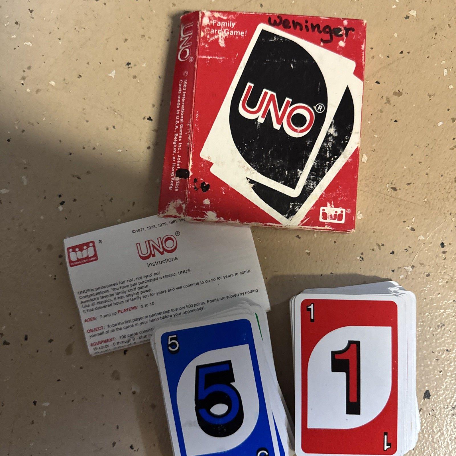 Vintage 1983 UNO Card Game 100% Complete Deck With Box