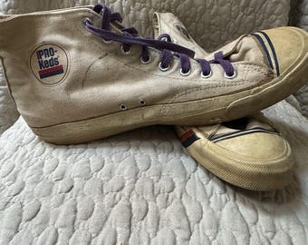 Vintage Pro-Keds High Top Basketball Shoes Off White Distressed 13 Outsole RARE
