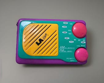 Vintage LA Rock AM/FM Portable Radio Colorful Retro Pocket Radio Untested
