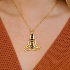 Brass Yoga Chakra Necklace | Meditating Pose Pendant with 7 Chakra Stones | Spiritual Healing Jewelry, Handmade Yoga Gift for Her