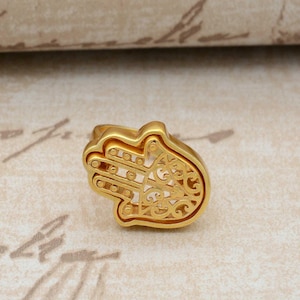 Brass Hamsa Hand Ring, Gold Plated Protection Ring, Spiritual Filigree Statement Ring for Women, wedding gift, handmade jewelry