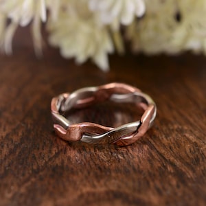 Handmade Copper and Silver Braided Band Ring – Rustic Mixed Metal Ring for Men & Women, Elegant Everyday Jewelry Gift