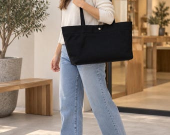 Large Capacity Canvas Work Tote Bag - Versatile Top Handle Shoulder Purse for School Groceries or as a Khaki or Black Carryall