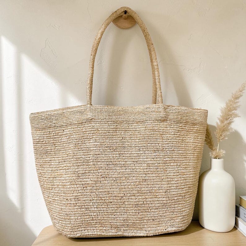 Large Raffia Tote Bag, Women's Raffia Woven Shoulder Bags, Handmade ...