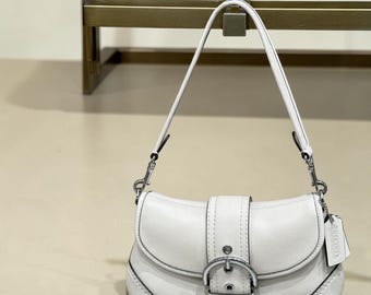 White Genuine Leather Monogram Shoulder Bag with Buckle Detail | Handmade tote bag | leather bag | birthday wife gift | Gift for Motherinlaw