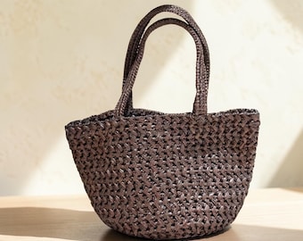 Raffia Tote Bag | Artificial Raffia Woven Shoulder Bags | Handmade Straw Bag | Raffia Crochet Handbag | summer tote bag, raffia shoulder bag