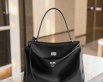 Black Ostrich Leather Handbag, Handbags Made of Ostrich Leather, gift for her Gift for Motherinlaw,classic shoulder bag,leather shoulder bag