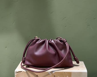 Burgundy Leather Crossbody Bag,  Chic Sling Tote