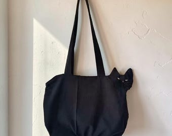 Embroidered Orange Cat Tote Bag: Organic Cotton Kitty Shoulder Bag, special gift bag, bag women custom, Anniversary gifts, for daughter gift