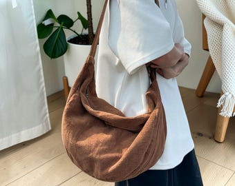 Retro Corduroy Dumpling Bag, Japanese Style Crossbody Tote, personalized gift, gift for mom, gifte-for bag, gift for her, gift for him, New