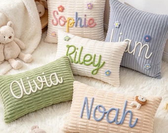 Personalized Name Corduroy Pillow, Custom Baby Gift, Kids Room Decor, Corduroy Crib Cushion, Newborn Gift, Birthday Keepsake