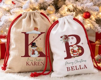 Personalized Santa Sacks, Christmas Stocking, Christmas Sacks With Name & Initial, Christmas Eve Gift Bag, Add Name Large Letter