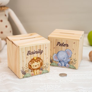 Personalized Animal Piggy Bank, Custom Baby Money Box, Children Wooden Money Box with Name, Birthday Gifts for Baby Kids, Christmas Gifts