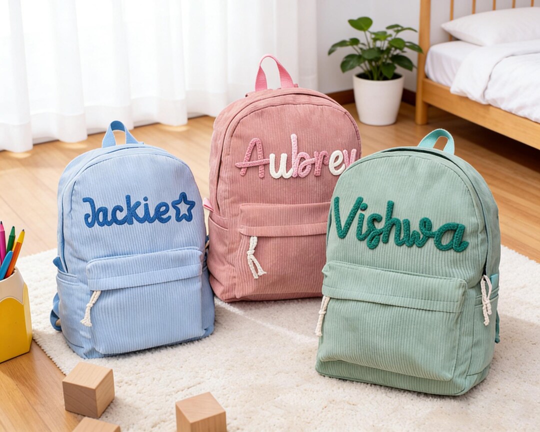Personalized Corduroy Backpack, Custom Name Kids School Bag, Toddler ...