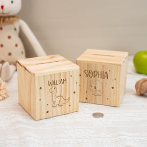 Personalized Engraved Animal Piggy Bank, Custom Baby Money Box, Children Wooden Money Box with Name, Birthday Gifts for Baby Kids