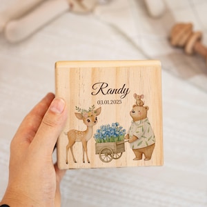 Money Box Personalized Kids Name, Gift for Nephew & Baby Girls, Coin Bank Wooden, Piggy Bank with Animals Child, Baptism Gifts, Savings Bank