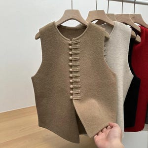 Vintage Style Knit Vest | Women&#39;s Solid Colour Gilet | Retro Button Down Top | Chic Sleeveless Knitwear | One Size Fits all | Gift for Her