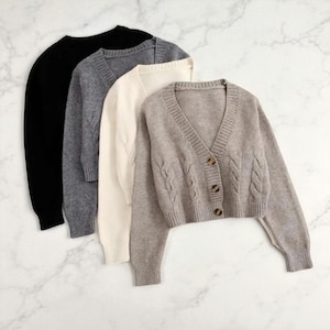 V-Neck Knit Cardigan Women, Cropped Button Sweater, Soft Knit Top, Elegant Casual Cardigan | Cardigan for Her | Gift for Her | Cotton Jumper