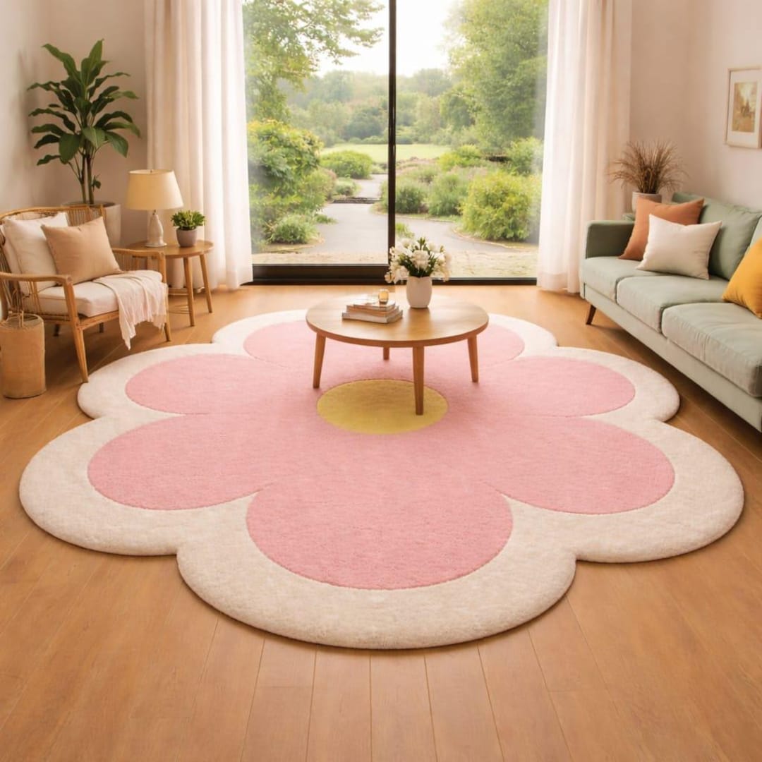 Flower City Rug Hand Tufted Wool Flower Rug | Soft Plush Pink Floral Area Carpet - Etsy
