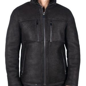 Men’s Sheepskin Leather Jacket – Casual Vintage Style | Handmade Winter Coat | Real Shearling Outerwear